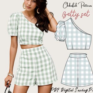 Betty-set| patroon met hoge taille en een schoudertop|bundelsetpatroon|pdf-naaipatroon|damesnaaipatroon 10 maten XXS tot XXL