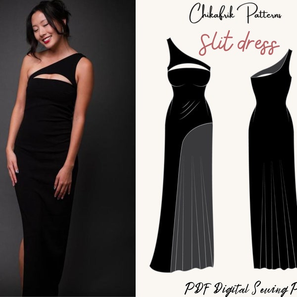 Slit dress pattern|oneshoulder cutout Slit dress pattern|prom dress pattern|wedding dress pattern|cocktail dress pattern|PDF Sewing pattern