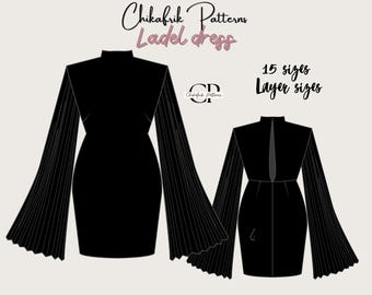 Patrón de costura para vestido ajustado con mangas acampanadas / PDF para mujer (descarga digital)