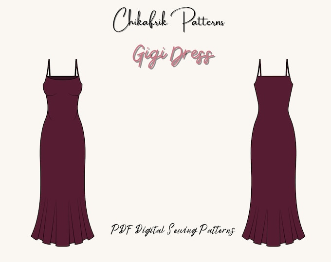Gigi dress pattern|Slip dress pattern|cami slip dress pattern|women dress sewing pattern|maxi slip dress sewing pattern for women |13 sizes