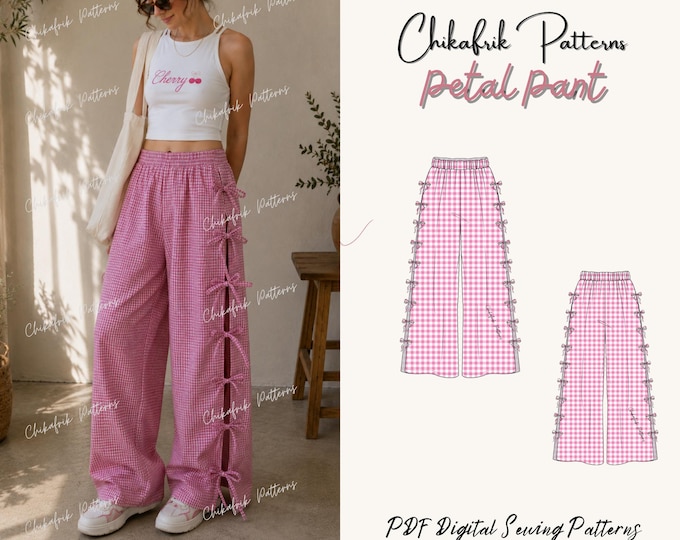 Petal Pants Sewing Pattern | Wide Leg, Side Bow Tie Trousers (PDF Download)