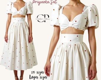 Schleifen Crop Top & Midi Rock Schnittmuster: Gepunkteter Druck (PDF Download)