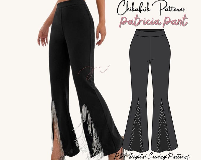 Patricia pant pattern|women pant sewing pattern|PDF sewing pattern|15sizes| front slit pant pattern|classy fitted pant sewing pattern
