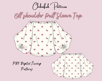 Off Shoulder Puff Sleeve Top Sewing Pattern | Women PDF (10 Sizes)