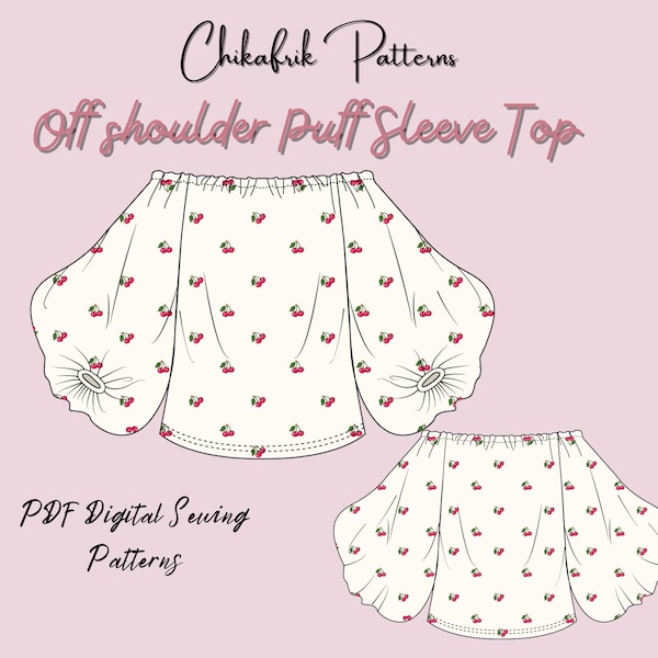 Off shoulder puff sleeve top sewing pattern|women pdf sewing pattern|off shoulder top sewing pattern 10sizes |top sewing pattern pdf pattern