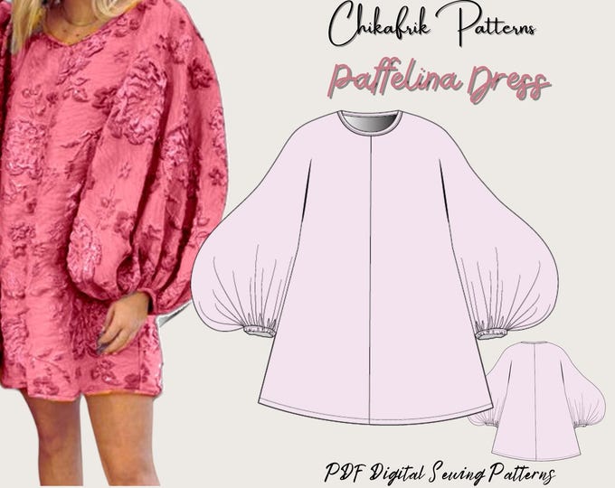 Puffy sleeve dress pattern|Paffelina Dress pattern|PDF sewing pattern|women dress sewing pattern|easy sewing pattern 13 sizes 00 to 22 US