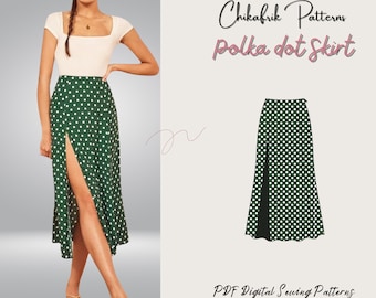 Polka Dot Side Slit Skirt Sewing Pattern | Women's Midi Skirt (PDF Pattern)