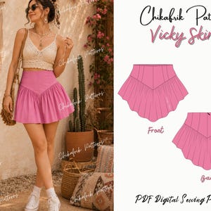 Vicky kjol sömnadsmönster PDF – Boho minikjol med V-midja | Böljande volangkjol för kvinnor | Digitalt sömnadsmönster