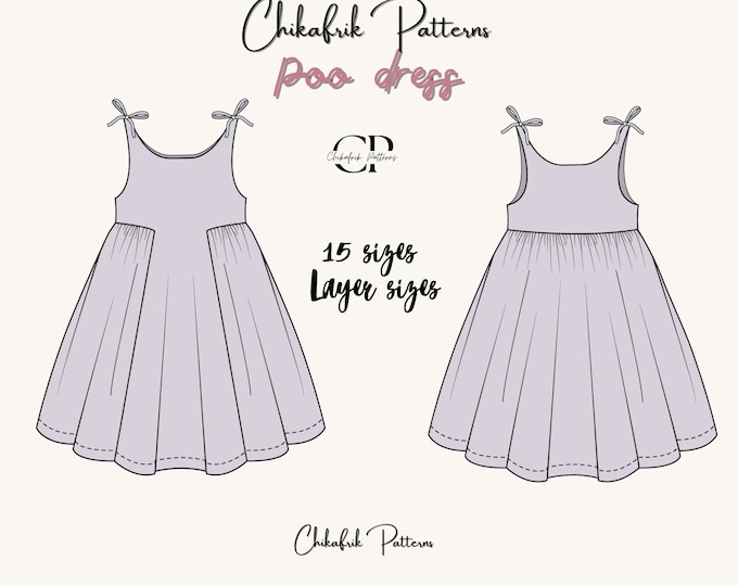 Poo dress pattern|women dress pattern|women pdf sewing pattern|flairy bow strap dress|cute girly dress pattern|digitalsewingpattern 15 sizes