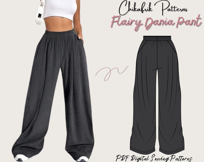 Flairy Dania pant|Super Flairy pant pattern|women comfy pant pant pattern|Elastic waist pant pattern|oversized pant pattern|15 sizes