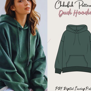 Patrón de sudadera con capucha Dudi/Patrón de costura con capucha oversize/13 tallas/Sudadera con capucha para mujer/Patrón de sudadera/Patrón de costura para mujer/Patrón de ropa lounge