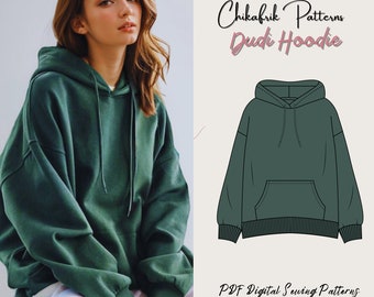 Patrón de sudadera con capucha Dudi/Patrón de costura con capucha oversize/13 tallas/Sudadera con capucha para mujer/Patrón de sudadera/Patrón de costura para mujer/Patrón de ropa lounge