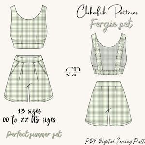 Fergie set pattern|Backless crop top pattern High waist short pattern|women sewing pattern|two pieces sewing pattern|12 sizes 00-22 US sizes