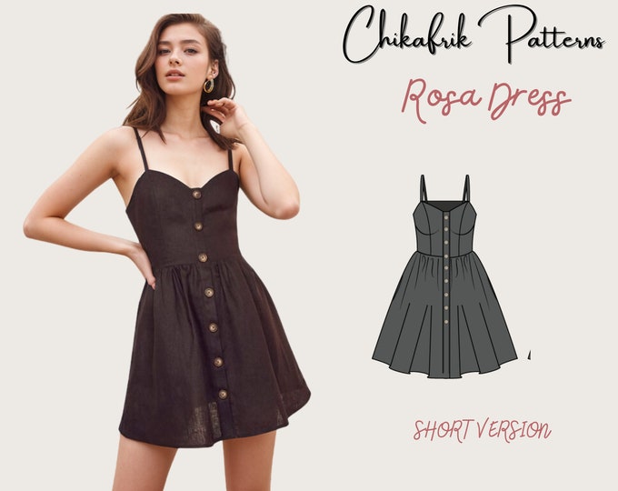 Dress pattern|Buttondown dress pattern|PDF sewingpattern|15Sizes |sundress mini & midi dress pattern|Us letter/A4/A0/ sewingpattern