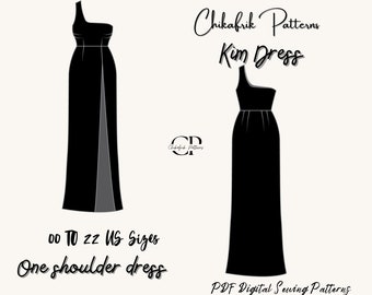 Patrón de vestido Kim/ Patrón de vestido maxi con abertura en un hombro/patrón de vestido de mujer/Patrón de costura de vestido/13 tamaño PDF Patrón de vestido con abertura/vestido de noche