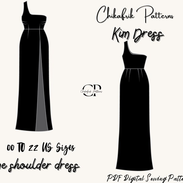 Kim dress pattern| Slit one shoulder maxi dress pattern|women dress pattern|Dress sewing pattern|13size PDF Slit Dress Pattern|evening dress