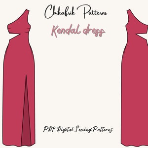 Kendal Dress pattern|slit dress pattern|women dress pattern|evening dress pattern|cutout dress pattern|oneshoulder dress pattern|13 sizes