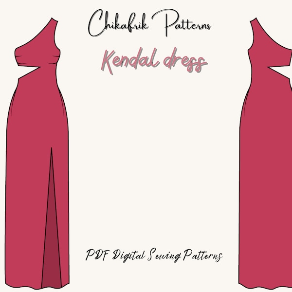 Kendal Dress pattern|slit dress pattern|women dress pattern|evening dress pattern|cutout dress pattern|oneshoulder dress pattern|13 sizes