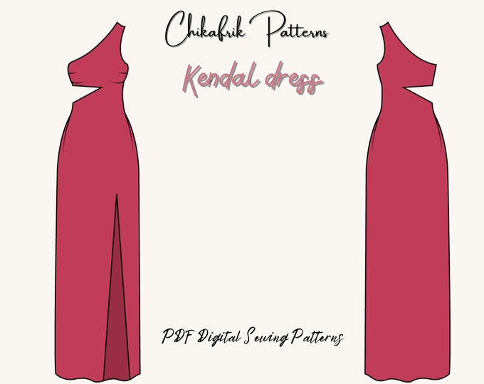 Kendal Dress pattern|slit dress pattern|women dress pattern|evening dress pattern|cutout dress pattern|oneshoulder dress pattern|13 sizes