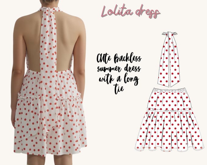 Lolita Halter Dress Sewing Pattern | Women's Summer Backless Dress (PDF Pattern)
