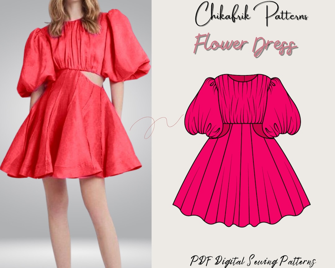 Flower Dresspuff Sleeve Pattern Puffy Skirt Patternwomen Dress Pattern