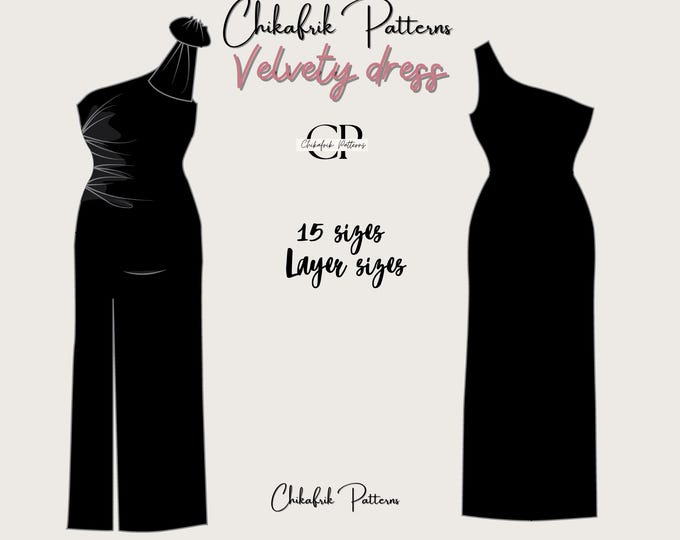 Velvety dress pattern| women velvet stretchy dress|One shoulder maxi dress pattern|PDF dress sewing pattern|15 sizes digital sewing pattern