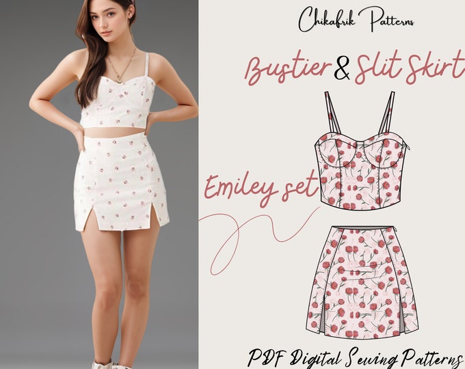 Bustier pattern + slit skirt pattern|7 sizes XXS - XXL| 2 digital sewing patterns|Women PDF sewing pattern
