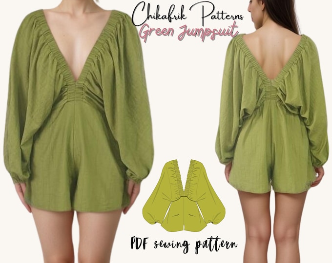Puff sleeve short Jumpsuit|Women sewing pattern|women jumpsuit pattern|puff sleeve pattern|women jumpsuit sewing pattern|PDF sewingpattern