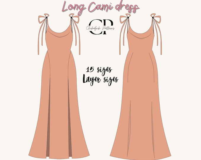 Long Cami slit dress|women cami dress pattern|dress sewing pattern|women dress sewing pattern|long slit dress pattern|women cami slit dress