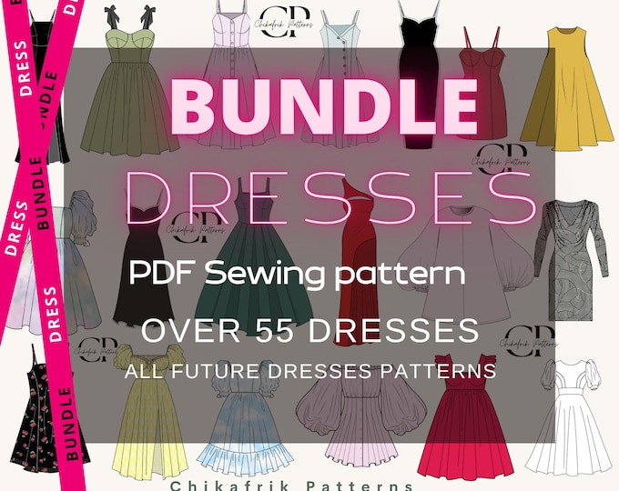 Whole shop dress sewing pattern bundle|women dress sewing pattern|PDF sewing pattern|digital sewing pattern| 55 Dress bundle pattern