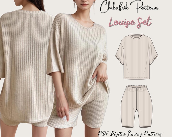 Louise set pattern|Women home wear set pattern|Women lounge wear pattern|summer set pattern| women 2 piece set home wear pattern|15 sizesPDF