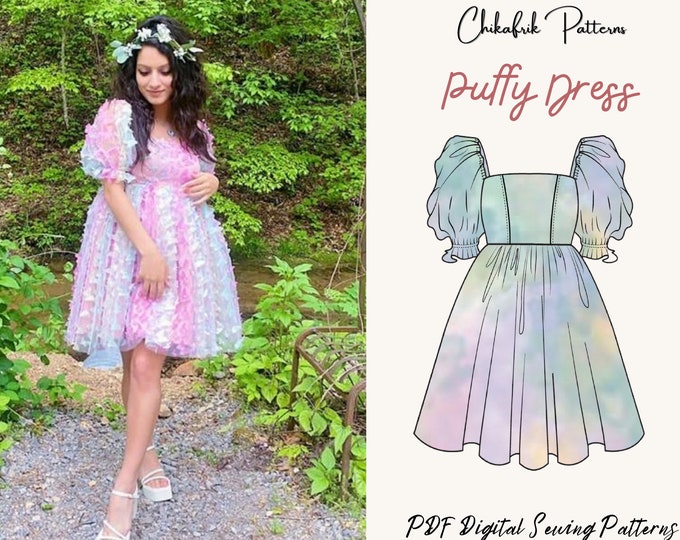 Puff Dress PATTERN|PDF digital pattern 4- 18 US|sewing pattern|puff sleeve dress pattern|Selkie dress|Prom dress homecoming wedding guest