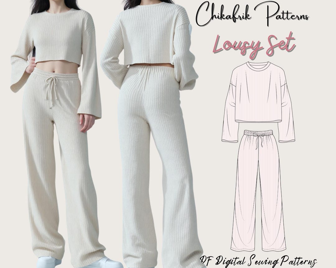Loungewear Sewing Pattern: Women's Crop Top & Wide Leg Pants (PDF Pattern, Sizes 00-26 US ) - Etsy UK