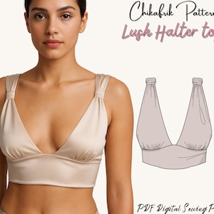 Lush Halter top Pattern|Women halter top pattern|summer crop top pattern|knot halter top pattern|tiein halter top pattern|PDF sewing pattern