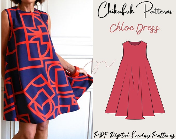 Flair Dress Pattern PDF|Trapeze dress sewing pattern|sewing pattern|7sizes XXS XXL|cute summer dress pattern|Alinedress|sewing pattern women
