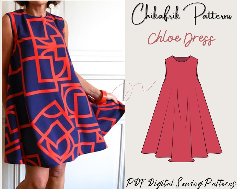 Flair Dress Pattern PDFTrapeze dress sewing patternsewing pattern7sizes XXS XXLcute summer dress patternAlinedresssewing pattern women image 1