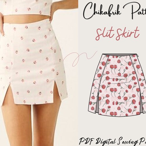 PDF Mini skirt with side slits sewing pattern|US Sizes 4 - 16|Women Sewing pattern |Beginner sewing pattern|Us letter/A4/A0/Projector file