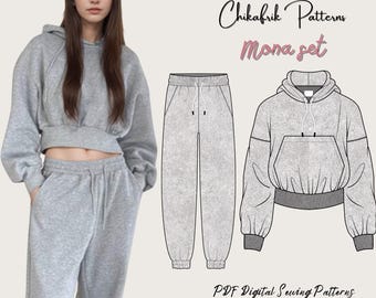 Women's Hoodie & Jogging Set Sewing Pattern (PDF Digital Download, 15 Sizes)