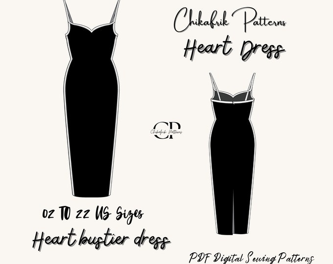 Heart dress pattern|bodycon dress pattern|women dress pattern|pdf digital sewing pattern| slim fit dress pattern |Sweetheart Dress