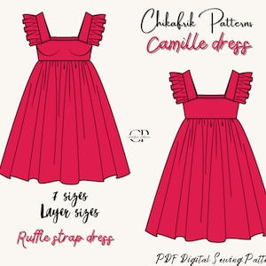 Ruffled strap dress pattern| 7 sizes XXS to XXL|summer dress pattern |pdf printable sewing pattern| women pattern| beach dress pattern