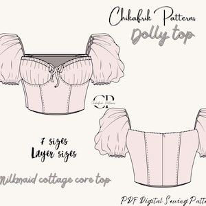 Milkmaid Top Sewing Pattern: XXS-XXL Bustier Blouse (PDF Pattern)
