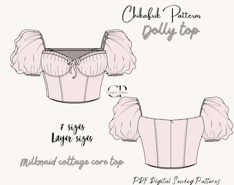 Patrón top lechera/Patrón de costura PDF XXS a XXL/Patrón de costura descarga instantánea/ Patrón bustier/ Patrón blusa lechera