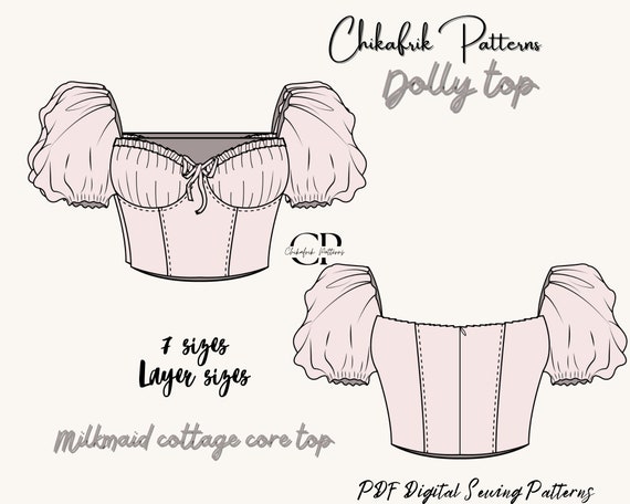 Milkmaid Top Sewing Pattern: XXS-XXL Bustier Blouse (PDF Pattern)