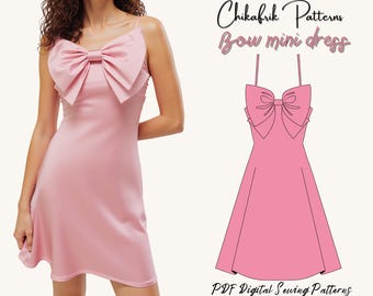 Bow Mini Dress Sewing Pattern | Women's Satin Summer Dress (PDF File )