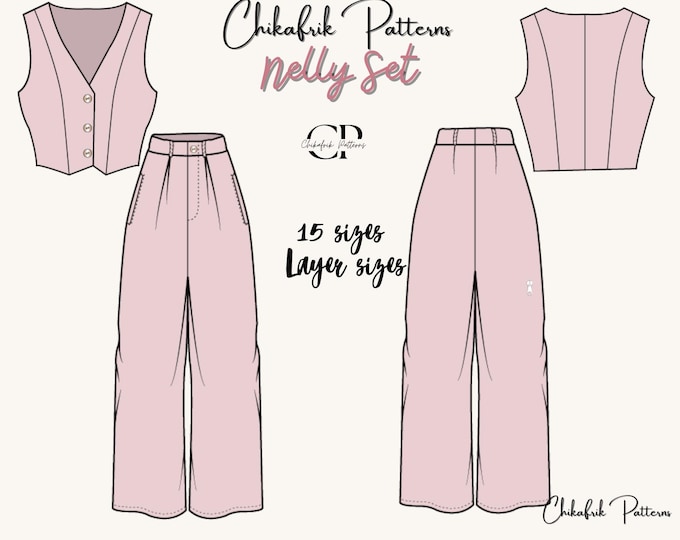 Nelly Set|Tailored fitted vest sewing pattern+Classy pant sewing pattern|women PDF sewing pattern|women pant pattern|women vest pdf pattern