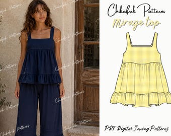 Mirage Top Schnittmuster, Boho-Stufen-Babydoll-Tanktop (PDF-Download) 15 Größen