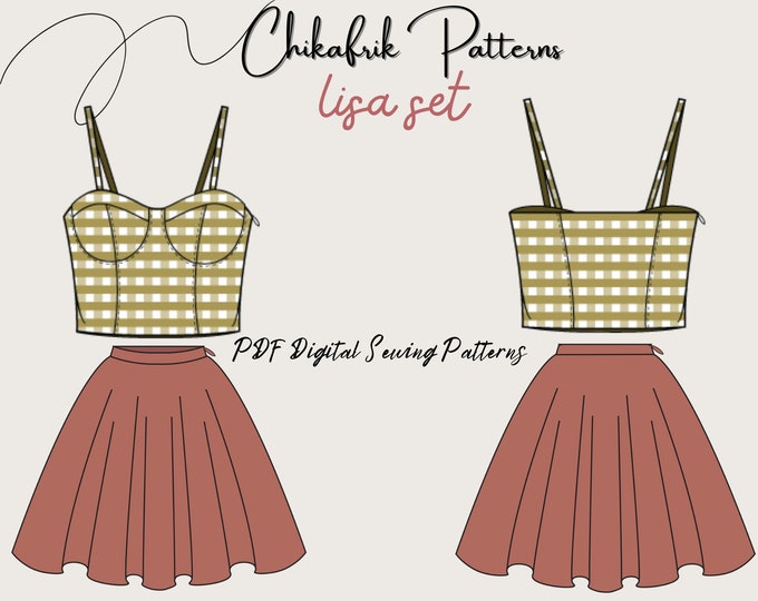 Patron Bustier + patron mini-jupe : 2 patrons de couture numériques | 7 queues | Modèle de couture PDF femme | |ensemble de 2 pièces d'été