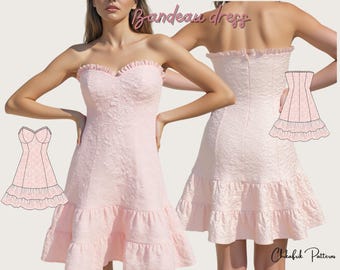 Bandeau Bustier Dress Sewing Pattern | Ruffle Mini Dress (PDF Pattern)