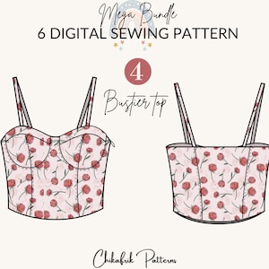 Mega bundle 6 sewing patterns bustier patternwrap skirt patternpuff dress patternSlit skirt patternbustier dress patterntie crop top image 7