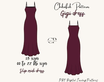 Gigi dress pattern|Slip dress pattern|cami slip dress pattern|women dress sewing pattern|maxi slip dress sewing pattern for women |13 sizes